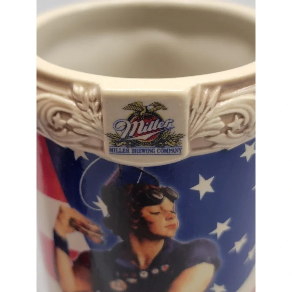 Vintage Miller Norman Rockwell Rosie The Riveter Beer‎ Stein Box COA Patriotic